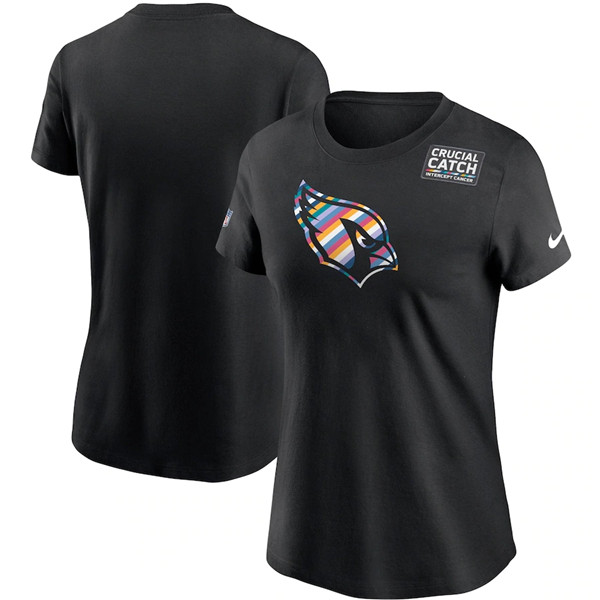 Women's Arizona Cardinals 2020 Black Sideline Crucial Catch Performance NFL T-Shirt(Run Small)